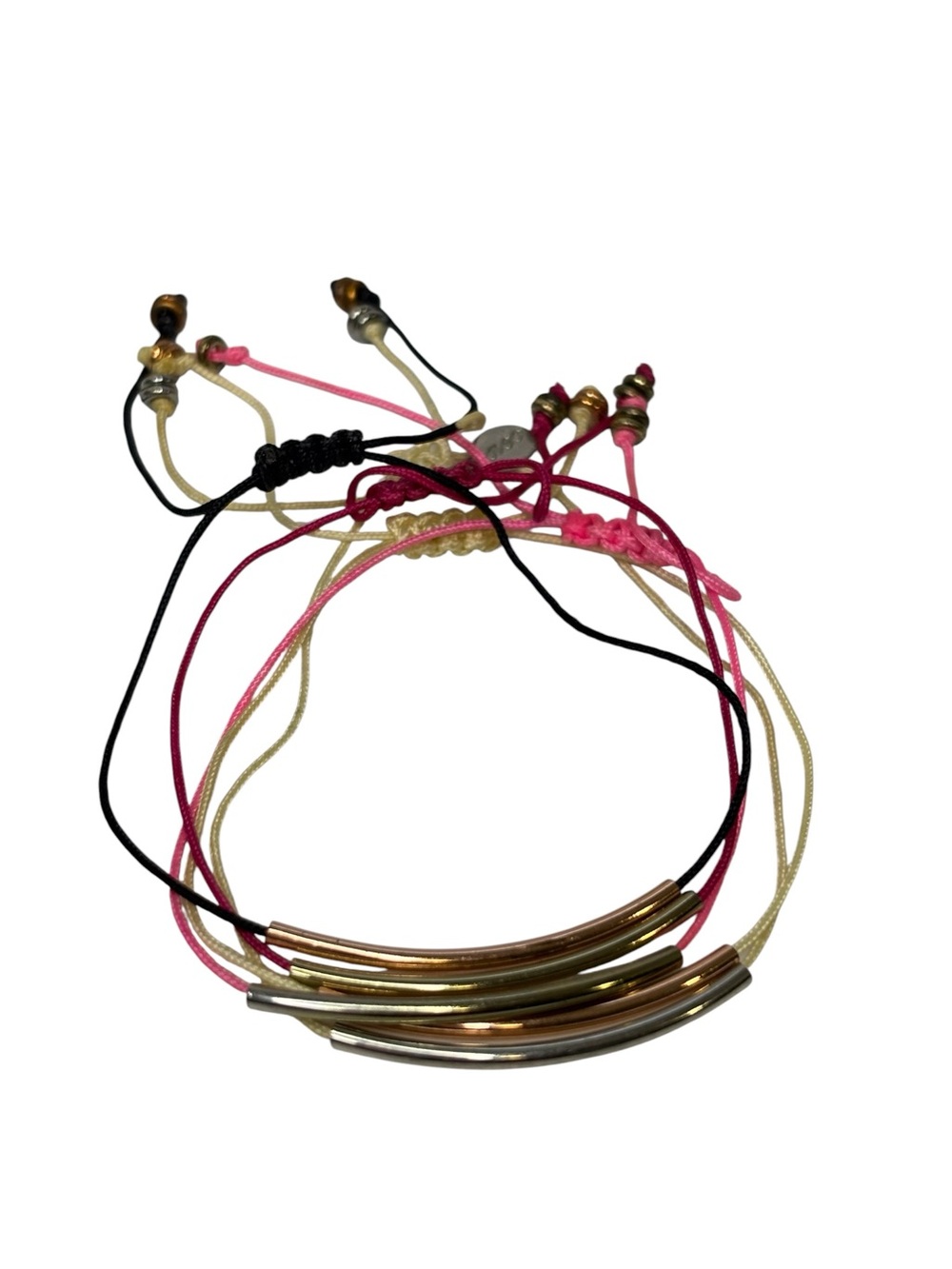 Boho Metallic Tube Cord Bracelet Stack Set of 5- Mixed Metal
